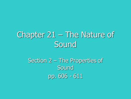 Chapter 21 – The Nature of Sound