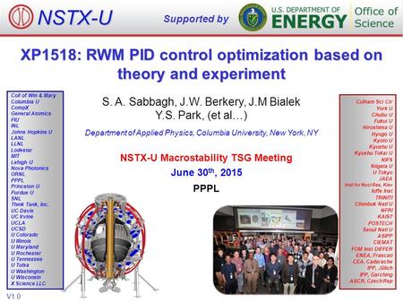 XP1518: RWM PID control optimization based on theory and experiment S. A. Sabbagh, J.W. Berkery, J.M Bialek Y.S. Park, (et al…) Department of Applied Physics,