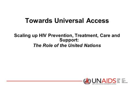 Towards Universal Access Scaling up HIV Prevention, Treatment, Care and Support: The Role of the United Nations.