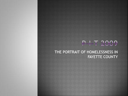THE PORTRAIT OF HOMELESSNESS IN FAYETTE COUNTY.  Point-in-Time Committee  Community Outreach  Public Speaking Engagements  2 Newspaper Articles 
