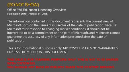 The information contained in this document represents the current view of Microsoft Corp on the issues discussed as of the date of publication. Because.