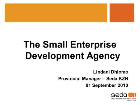 The Small Enterprise Development Agency Lindani Dhlomo Provincial Manager – Seda KZN 01 September 2010.