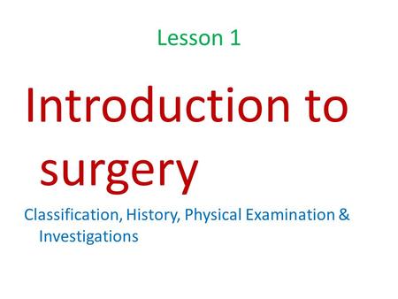 Introduction to surgery