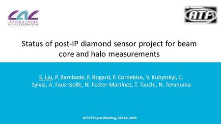 Status of post-IP diamond sensor project for beam core and halo measurements S. Liu, P. Bambade, F. Bogard, P. Cornebise, V. Kubytskyi, C. Sylvia, A. Faus-Golfe,
