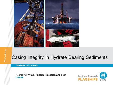 Casing Integrity in Hydrate Bearing Sediments Reem Freij-Ayoub, Principal Research Engineer CESRE Wealth from Oceans.