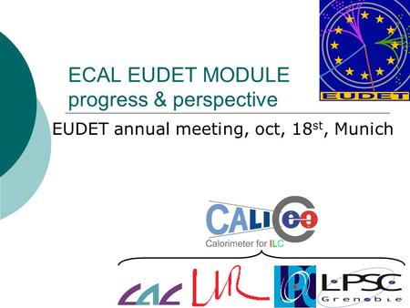 ECAL EUDET MODULE progress & perspective EUDET annual meeting, oct, 18 st, Munich.