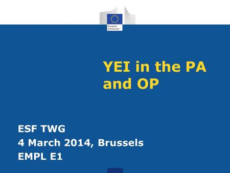YEI in the PA and OP ESF TWG 4 March 2014, Brussels EMPL E1.