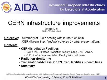 AIDA is co-funded by the European Commission within the Framework Programme 7 Capacities Specific Programme, Grant Agreement 262025 AIDA H2020 Open Meeting,