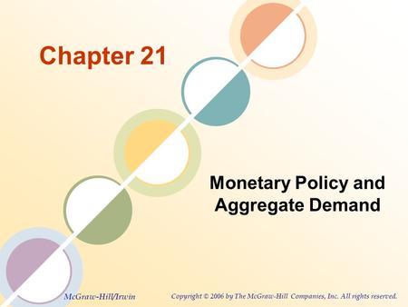 McGraw-Hill/Irwin Copyright © 2006 by The McGraw-Hill Companies, Inc. All rights reserved. Chapter 21 Monetary Policy and Aggregate Demand.