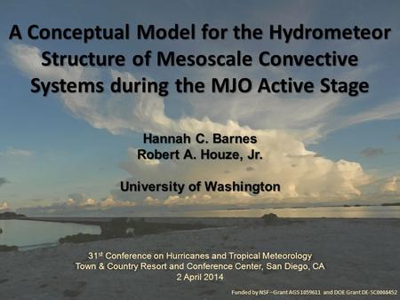 A Conceptual Model for the Hydrometeor Structure of Mesoscale Convective Systems during the MJO Active Stage Hannah C. Barnes Robert A. Houze, Jr. University.