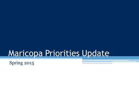 Maricopa Priorities Update Spring 2015. Agenda Overview Strategic Directions Implementation process Categorized Recommendations Preliminary Timeline.