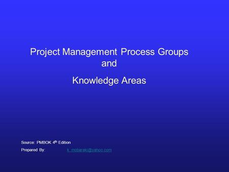 Project Management Process Groups and Knowledge Areas Source: PMBOK 4 th Edition Prepared
