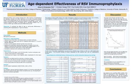 Age appears to be a significant effect modifier of the impact of palivizumab on RSV hospitalization risk. Given the rapid decrease of RSV risk with increasing.