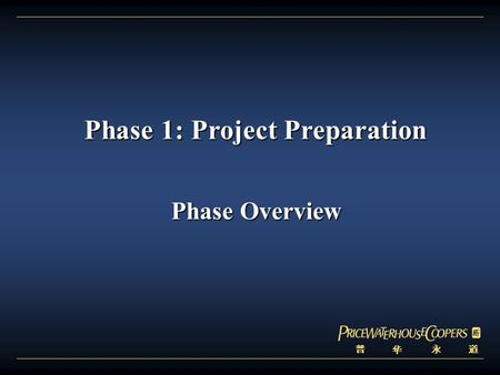 普 华 永 道 Phase 1: Project Preparation Phase 1: Project Preparation Phase Overview Phase Overview.