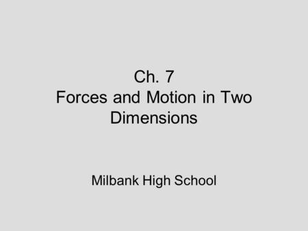 Ch. 7 Forces and Motion in Two Dimensions