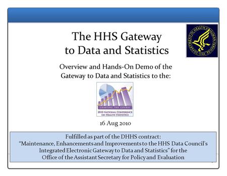 1 The HHS Gateway to Data and Statistics Overview and Hands-On Demo of the Gateway to Data and Statistics to the: 16 Aug 2010 Fulfilled as part of the.