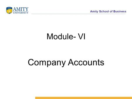 Amity School of Business Module- VI Company Accounts.