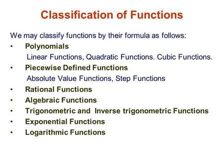 Classification of Functions