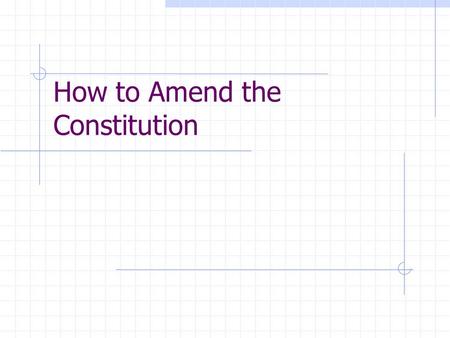 How to Amend the Constitution. One Way (used MOST) Two-thirds (2/3) of both houses of Congress vote to propose an amendment THEN  Three- fourths (3/4)