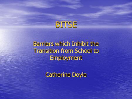 BITSE Barriers which Inhibit the Transition from School to Employment Catherine Doyle.