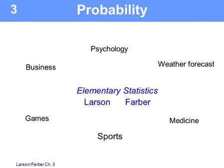 Larson/Farber Ch. 3 Weather forecast Psychology Games Sports 3 Elementary Statistics Larson Farber Business Medicine Probability.