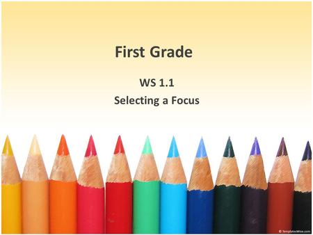First Grade WS 1.1 Selecting a Focus. Objectives 1. Select a focus when writing. 2. Identify the main idea of a story. 3. Choose details or sentences.