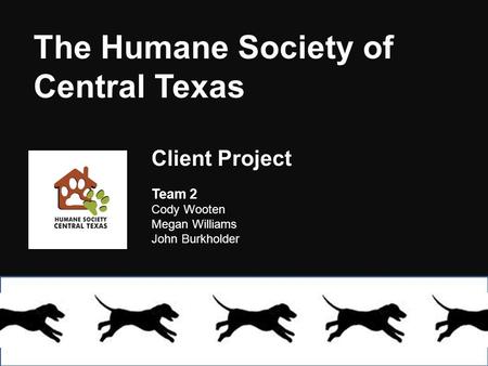 Client Project Team 2 Cody Wooten Megan Williams John Burkholder The Humane Society of Central Texas.