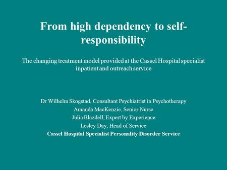 Cassel Hospital Specialist Personality Disorder Service