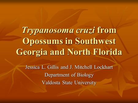Trypanosoma cruzi from Opossums in Southwest Georgia and North Florida Jessica L. Gillis and J. Mitchell Lockhart Department of Biology Valdosta State.