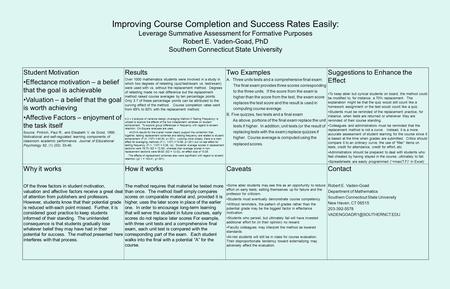 Improving Course Completion and Success Rates Easily: Leverage Summative Assessment for Formative Purposes Robert E. Vaden-Goad, PhD Southern Connecticut.