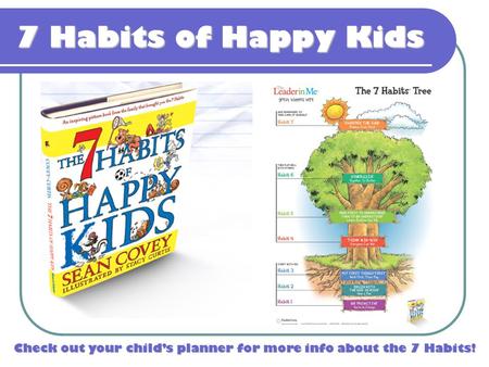 7 Habits of Happy Kids Check out your child’s planner for more info about the 7 Habits!