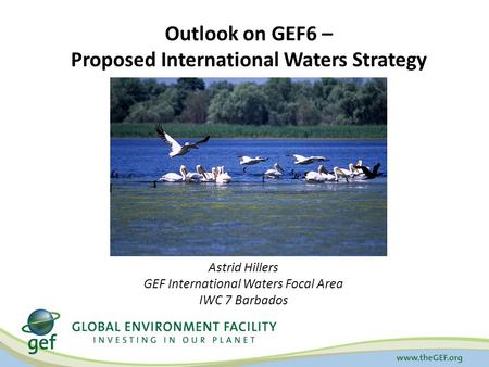 Outlook on GEF6 – Proposed International Waters Strategy Astrid Hillers GEF International Waters Focal Area IWC 7 Barbados.