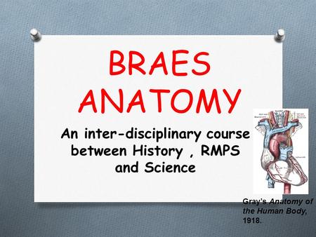 BRAES ANATOMY An inter-disciplinary course between History, RMPS and Science Gray’s Anatomy of the Human Body, 1918.