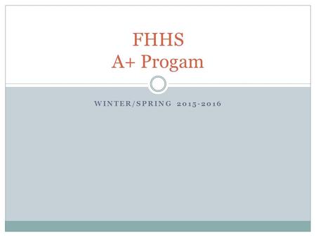 WINTER/SPRING 2015-2016 FHHS A+ Progam. Paperwork All placement paperwork is due to Ms. Lowrey in guidance by Tuesday, November 24th. All time sheets.