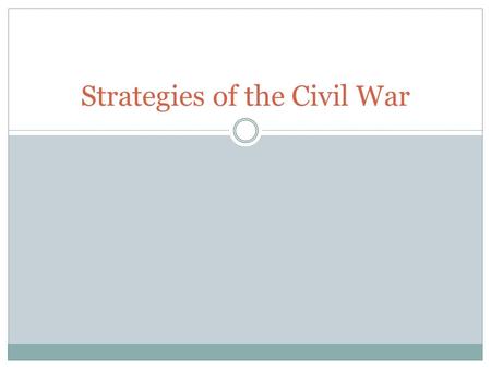 Strategies of the Civil War. Focus Question How should a country best prepare for war?