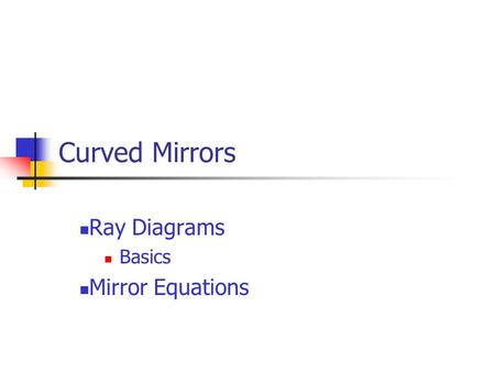 Ray Diagrams Basics Mirror Equations