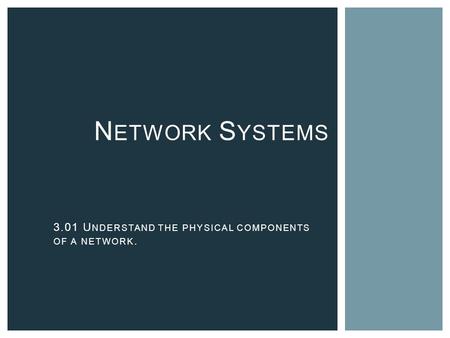 Network Systems 3.01 Understand the physical components of a network.