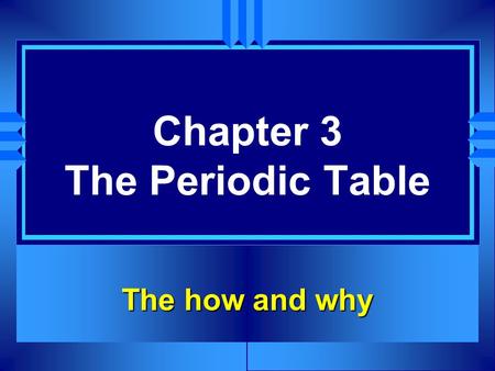 Chapter 3 The Periodic Table The how and why. History u Dmitri Mendeleev - Russian scientist taught chemistry in terms of properties. u Mid 1800’s - molar.