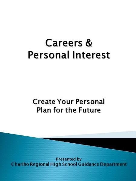 Careers & Personal Interest Create Your Personal Plan for the Future Presented by Chariho Regional High School Guidance Department.