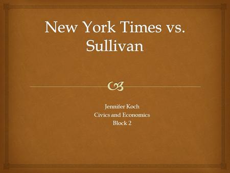 Jennifer Koch Civics and Economics Block 2.   Official Name: New York Times Company vs. Sullivan  Case Heard: January of 1964  Case Decided: March.