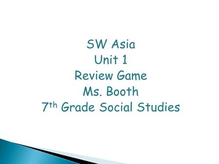 SW Asia Unit 1 Review Game Ms. Booth 7 th Grade Social Studies.