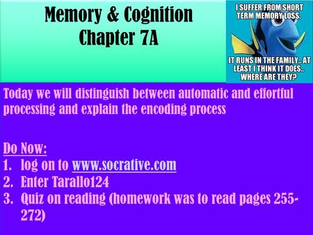 Memory & Cognition Chapter 7A