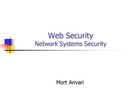 Web Security Network Systems Security