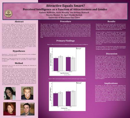 Attractive Equals Smart? Perceived Intelligence as a Function of Attractiveness and Gender Abstract Method Procedure Discussion Participants were 38 men.