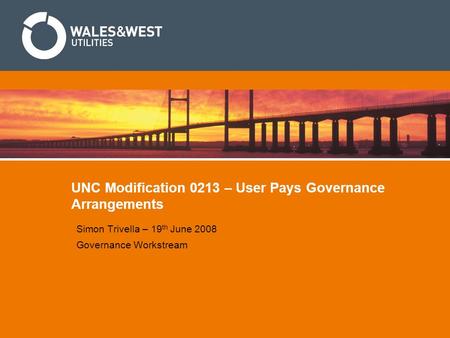 UNC Modification 0213 – User Pays Governance Arrangements Simon Trivella – 19 th June 2008 Governance Workstream.