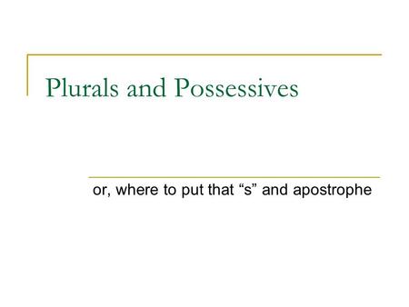 Plurals and Possessives