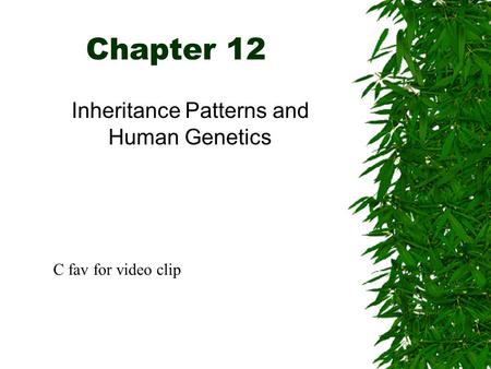Chapter 12 Inheritance Patterns and Human Genetics C fav for video clip.