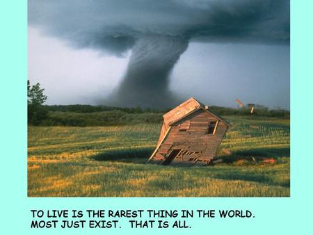 TO LIVE IS THE RAREST THING IN THE WORLD. MOST JUST EXIST. THAT IS ALL.