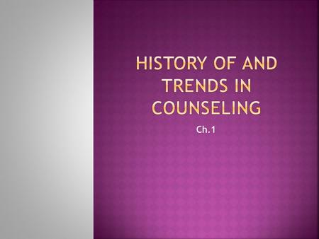 Ch.1.  Counseling psychology  The application of mental health, psychological or human development principles, through cognitive, affective, behavioral.