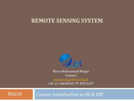 Course: Introduction to RS & DIP